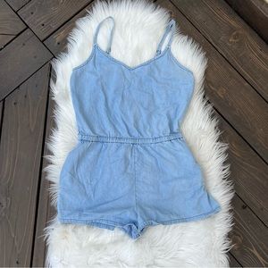 Light blue denim romper